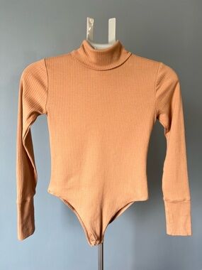 Forever 21 Ribbed Turtleneck Bodysuit - Camel